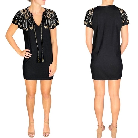 NANETTE LEPORE KARTIKA MERINO WOOL SEQUIN EMBELLISHED MINI DRESS - Picture 1 of 15